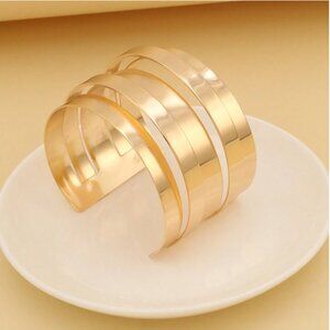 Modern Gold Wide Open Cuff Geometric Layered Look Bracelet